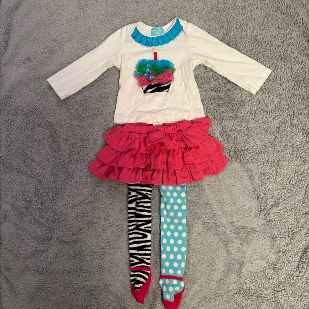 Mud Pie Pink and Blue Kids Birthday Outfit Set, size 2T-3T